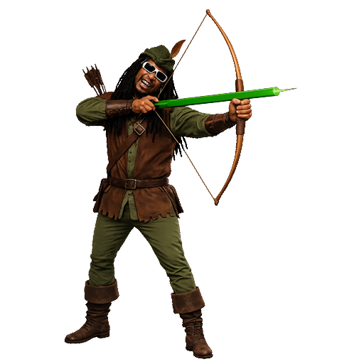 Little John aiming a green arrow